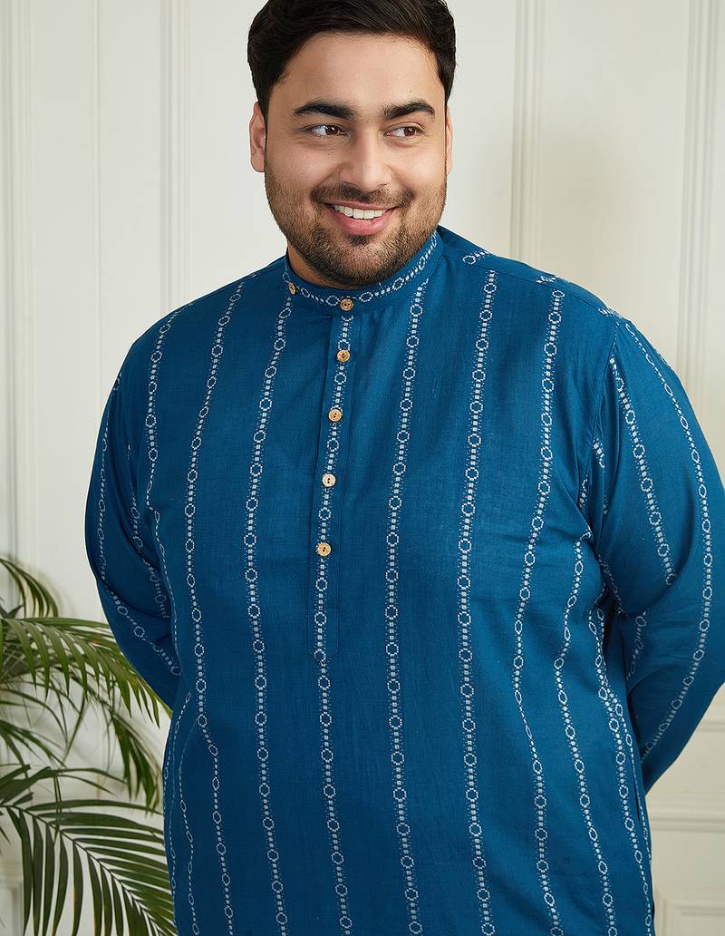 Men's indigo blue cotton kurta pyjama set