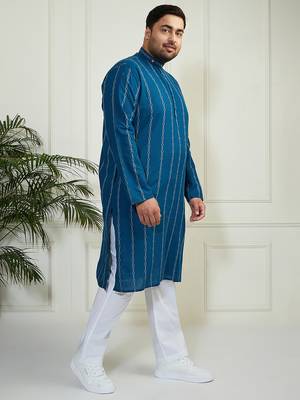 Men's indigo blue cotton kurta pyjama set 4