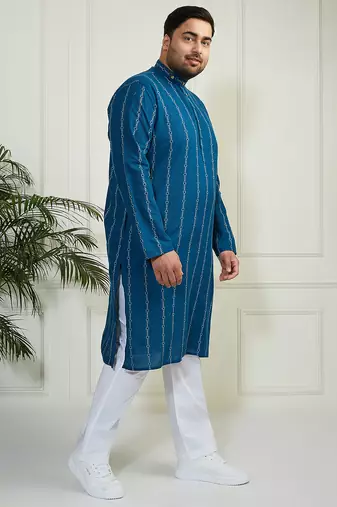 Men's indigo blue cotton kurta pyjama set