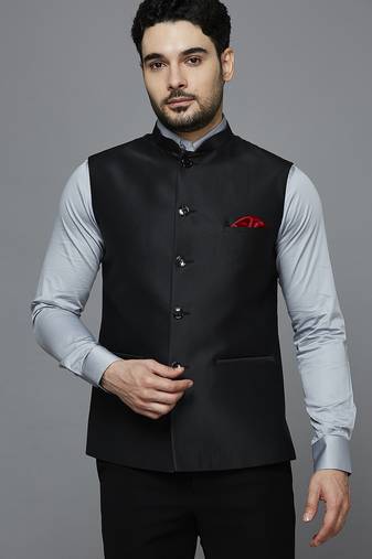 solid black nehru jacket with self shine