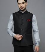solid black nehru jacket with self shine