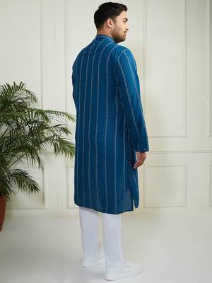Men's indigo blue cotton kurta pyjama set 5