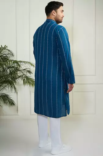 Men's indigo blue cotton kurta pyjama set