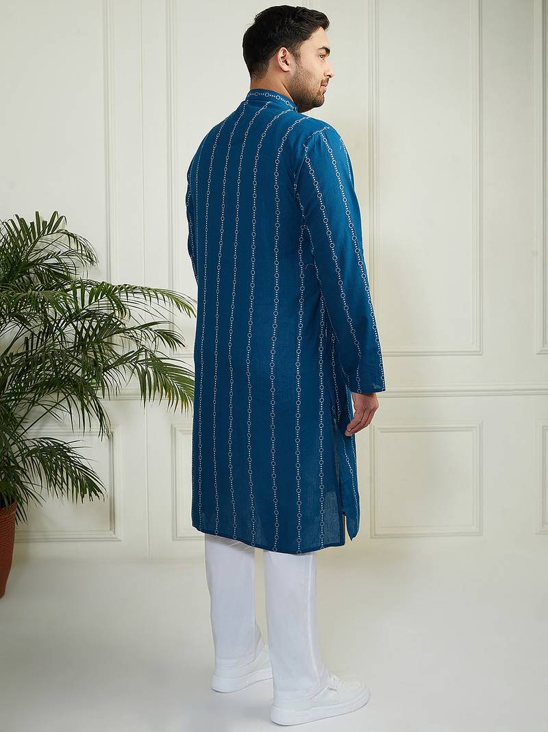 Men's indigo blue cotton kurta pyjama set