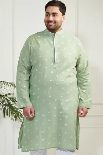 Men's green cotton kurta