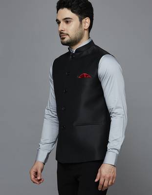 solid black nehru jacket with self shine 2