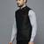 Men solid black nehru jacket with self shine