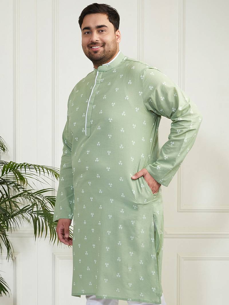 Men's green cotton kurta