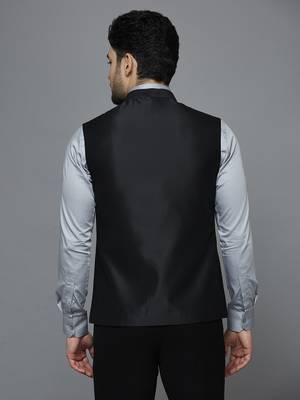 solid black nehru jacket with self shine 3