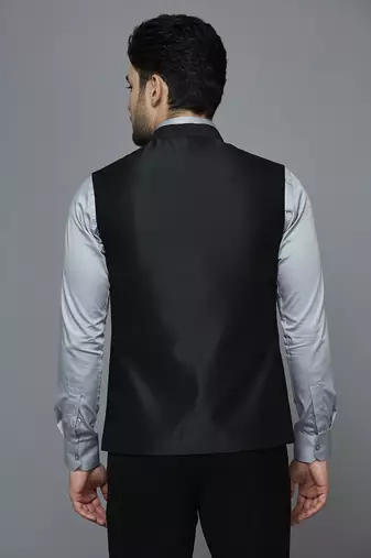 solid black nehru jacket with self shine