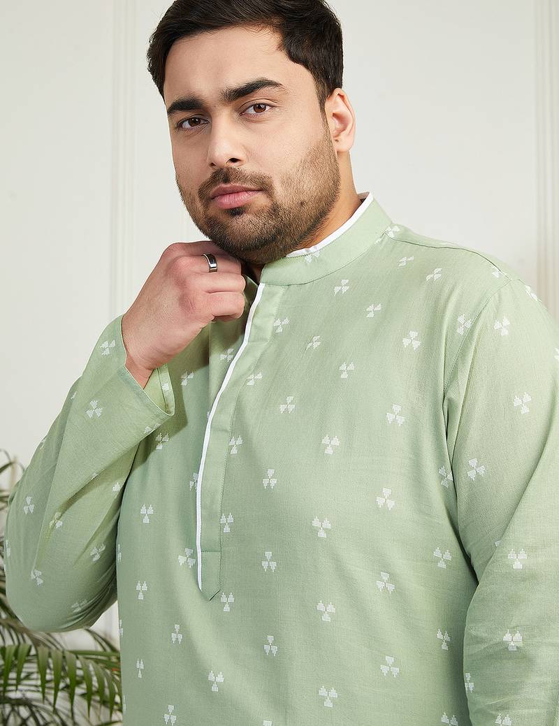Men's green cotton kurta