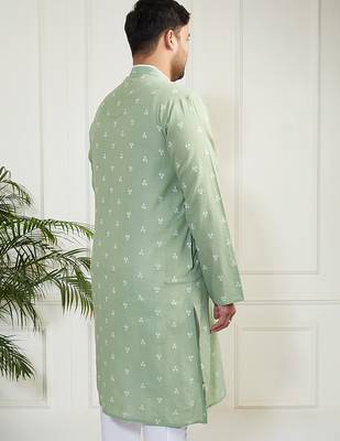 Men's green cotton kurta 4