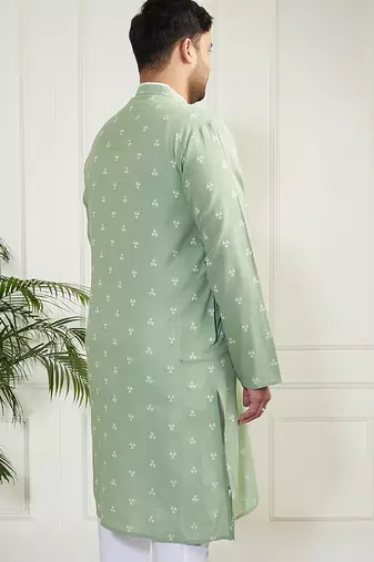 Men's green cotton kurta