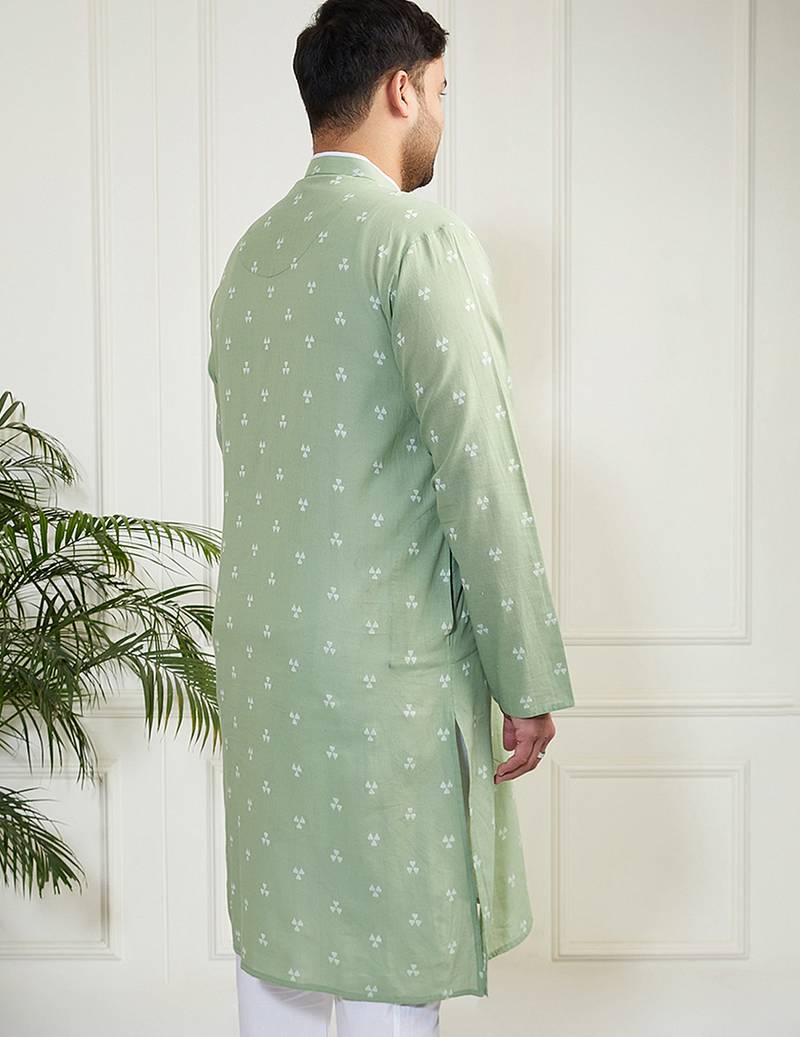 Men's green cotton kurta