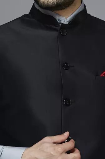 solid black nehru jacket with self shine