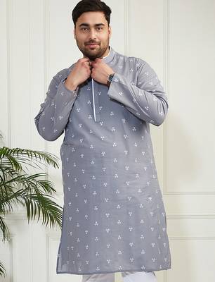 Men's grey cotton kurta 1