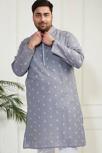 Men's grey cotton kurta