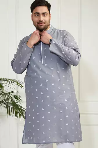 Men's grey cotton kurta