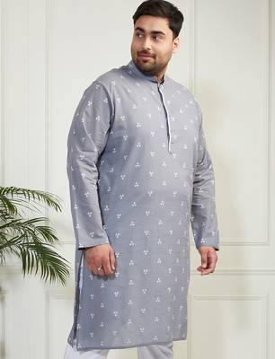 Men's grey cotton kurta 2