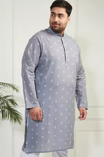 Men's grey cotton kurta
