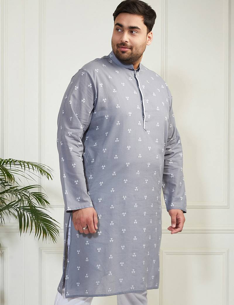 Men's grey cotton kurta