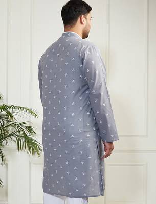 Men's grey cotton kurta 4