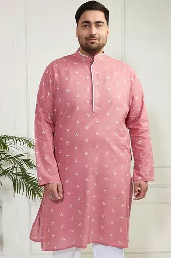 Men's pink cotton kurta