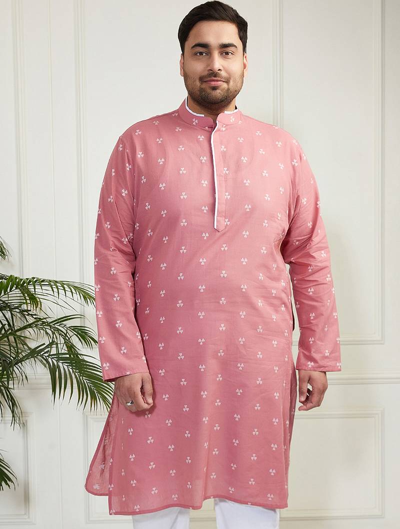 Men's pink cotton kurta