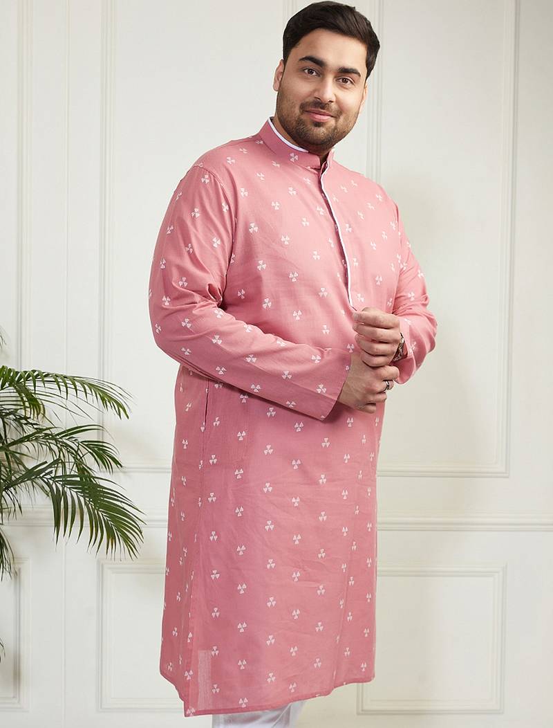 Men's pink cotton kurta