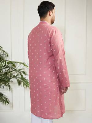 Men's pink cotton kurta 4