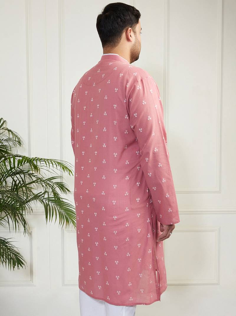 Men's pink cotton kurta