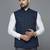 Men blue self design nehru jacket with dark blue chex