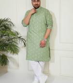 Men's green and white cotton kurta pyjama set