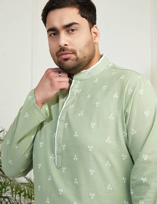 Men's green and white cotton kurta pyjama set 3