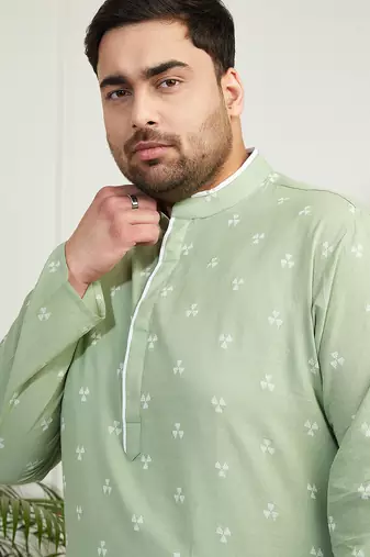 Men's green and white cotton kurta pyjama set