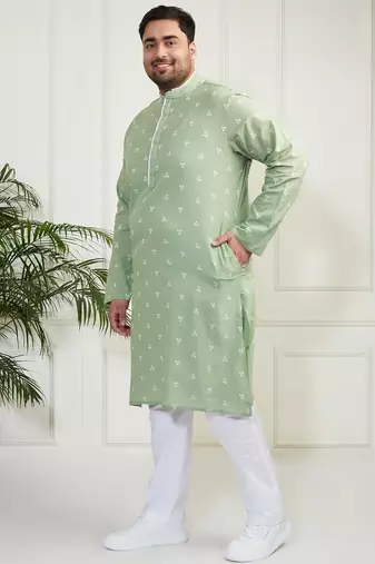 Men's green and white cotton kurta pyjama set