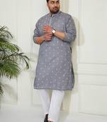 Men's grey and white cotton kurta pyjama set