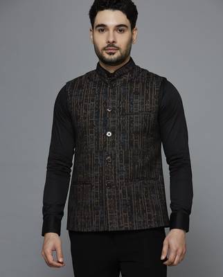 Multicolor abstract print nehru jacket 1