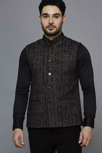 Men Multicolor abstract print nehru jacket
