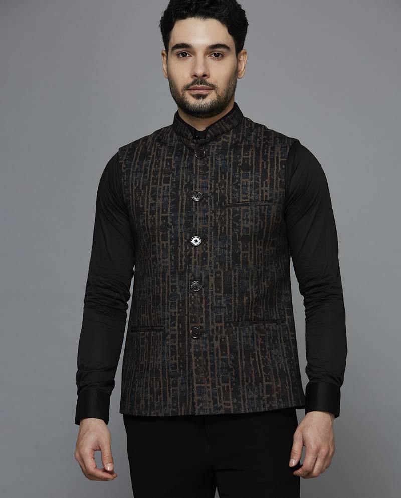 Men Multicolor abstract print nehru jacket