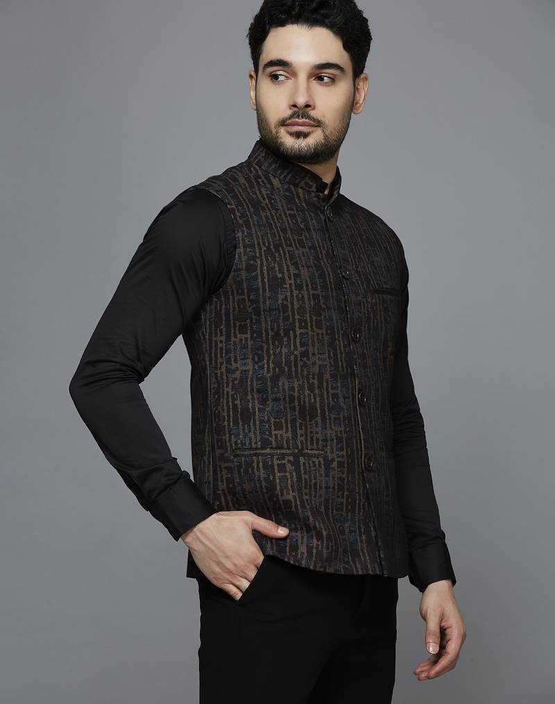 Men Multicolor abstract print nehru jacket