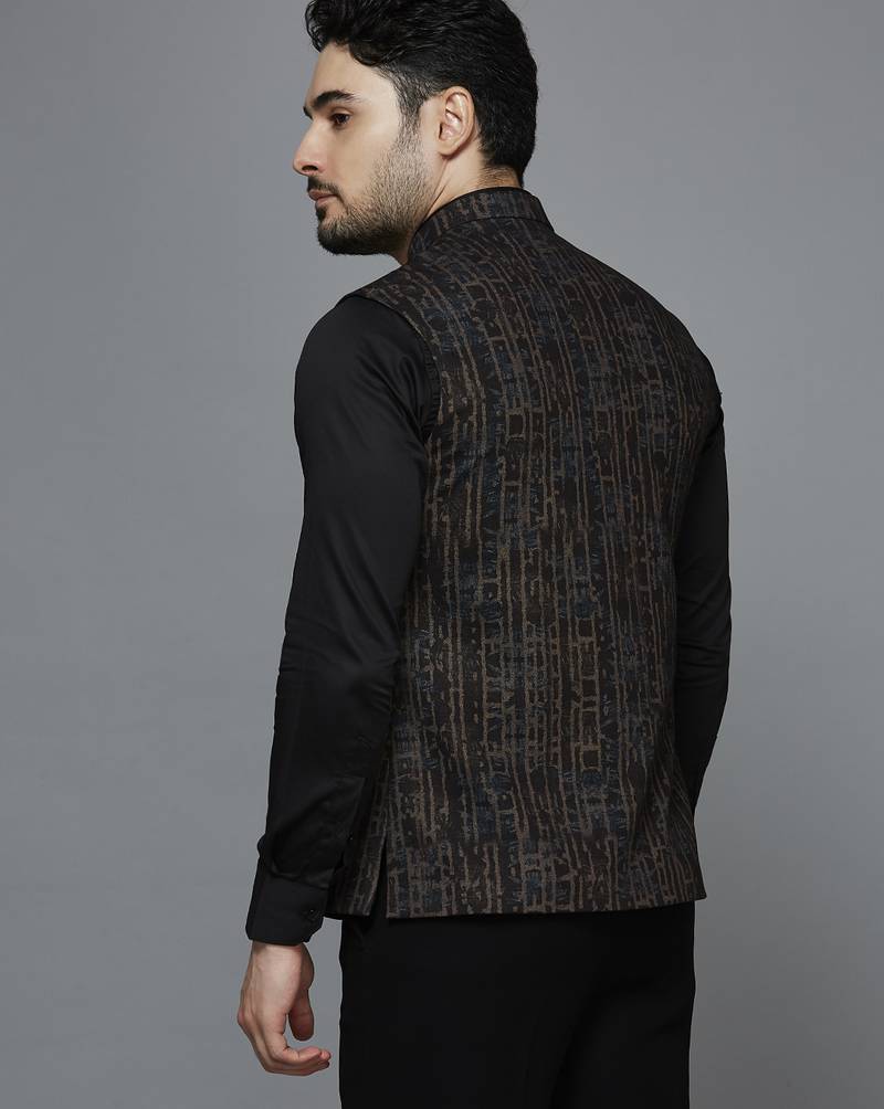 Men Multicolor abstract print nehru jacket