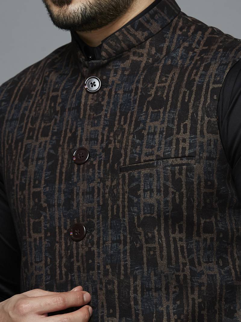 Men Multicolor abstract print nehru jacket