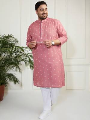 Men's pink and white cotton kurta pyjama set 1
