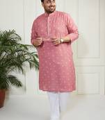 Men's pink and white cotton kurta pyjama set