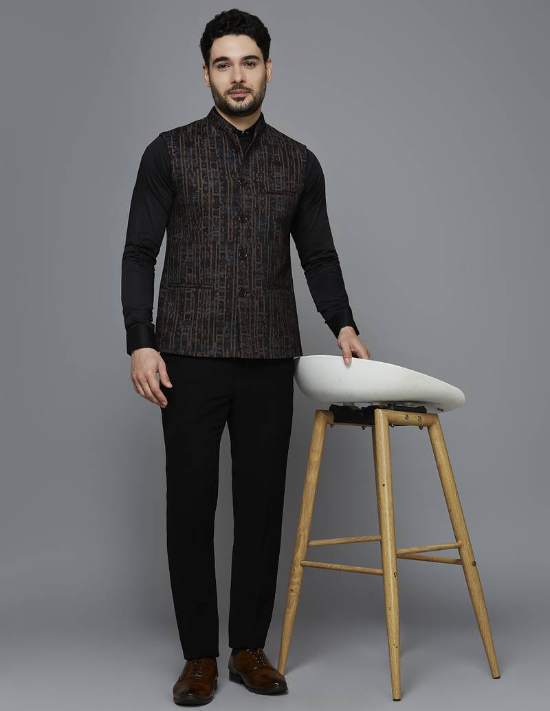 Men Multicolor abstract print nehru jacket