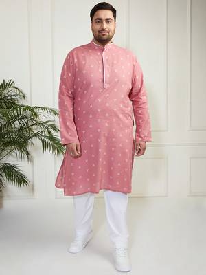 Men's pink and white cotton kurta pyjama set 2