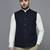 Men navy blue nehru jacket with self yellow chex