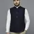navy blue nehru jacket with self yellow chex