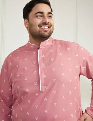Men's pink and white cotton kurta pyjama set 3